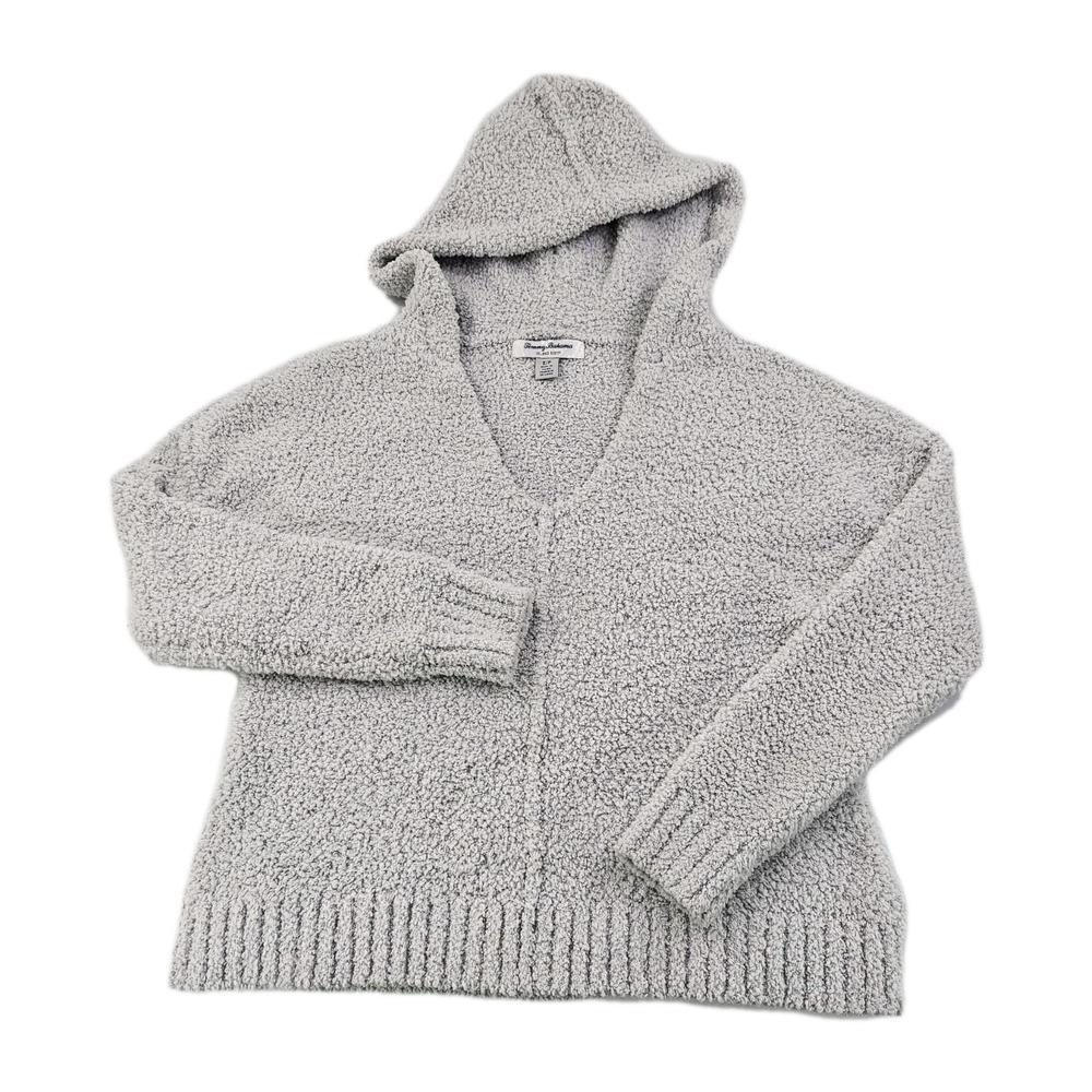 Tommy Bahama Womens Island Soft Hoodie S/P Grey White Sherpa Fleece Relaxed cozy
